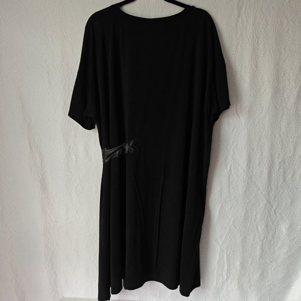 Anthropologie DOLAN Belted Mini Dress Faux Leather Side Belt Black Cupro Size 1X - Picture 9 of 9